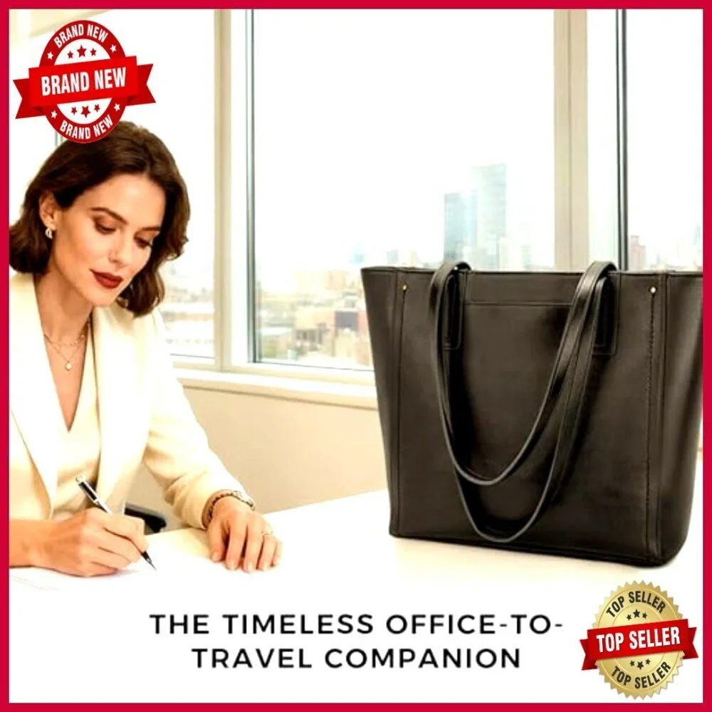 Large Genuine Leather Work Tote with Laptop Sleeve and Zipper